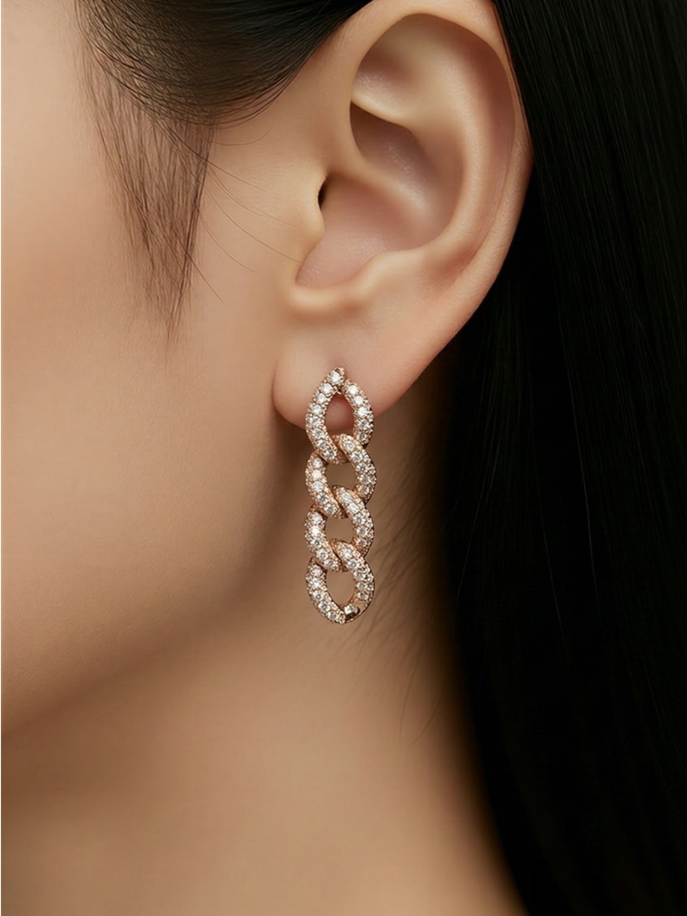 Sparkling Gold Link Drop Earrings - Women Jewelry